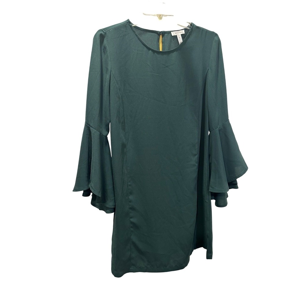 LEITH Bell Sleeve Shift Dress Dark Green‎ Round Neck Long Sleeve Women Size S